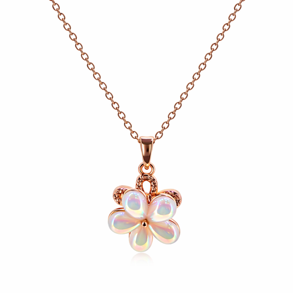 Elegant Rose Gold Floral Opal Pendant Necklace for Women