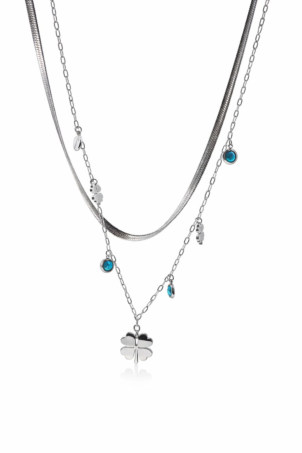 Elegant Silver Clover Charm Layered Necklace