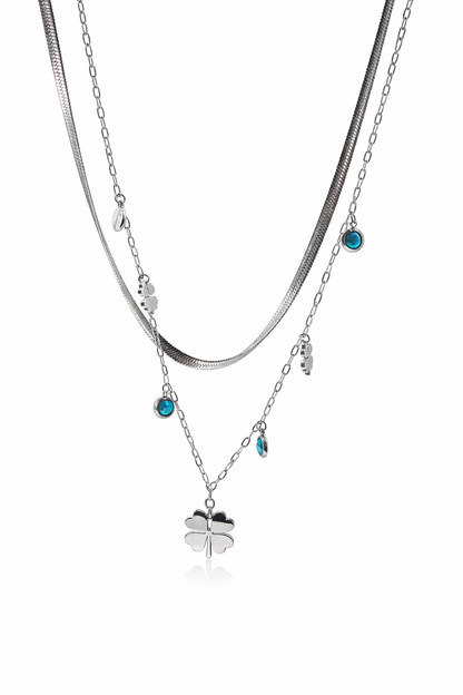 Elegant Silver Clover Charm Layered Necklace