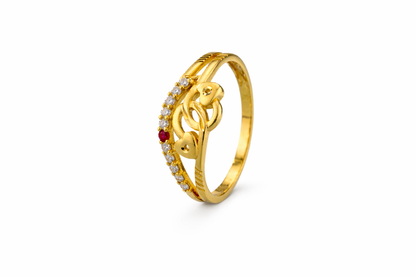 NUGOLD Heart Design Gold Ring with CZ Stones & Elegant Dual Band Style