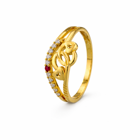 NUGOLD Heart Design Gold Ring with CZ Stones & Elegant Dual Band Style