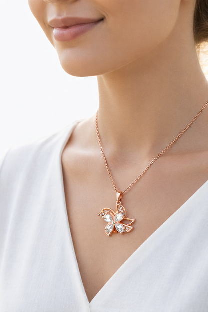 Elegant Rose Gold Butterfly Crystal Pendant Necklace for Women