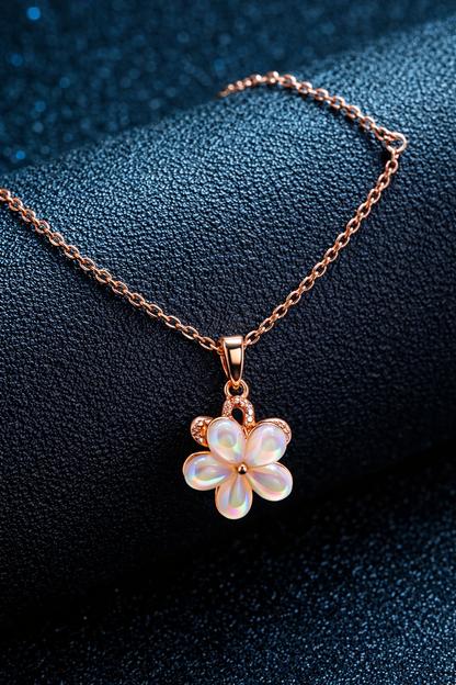 Elegant Rose Gold Floral Opal Pendant Necklace for Women