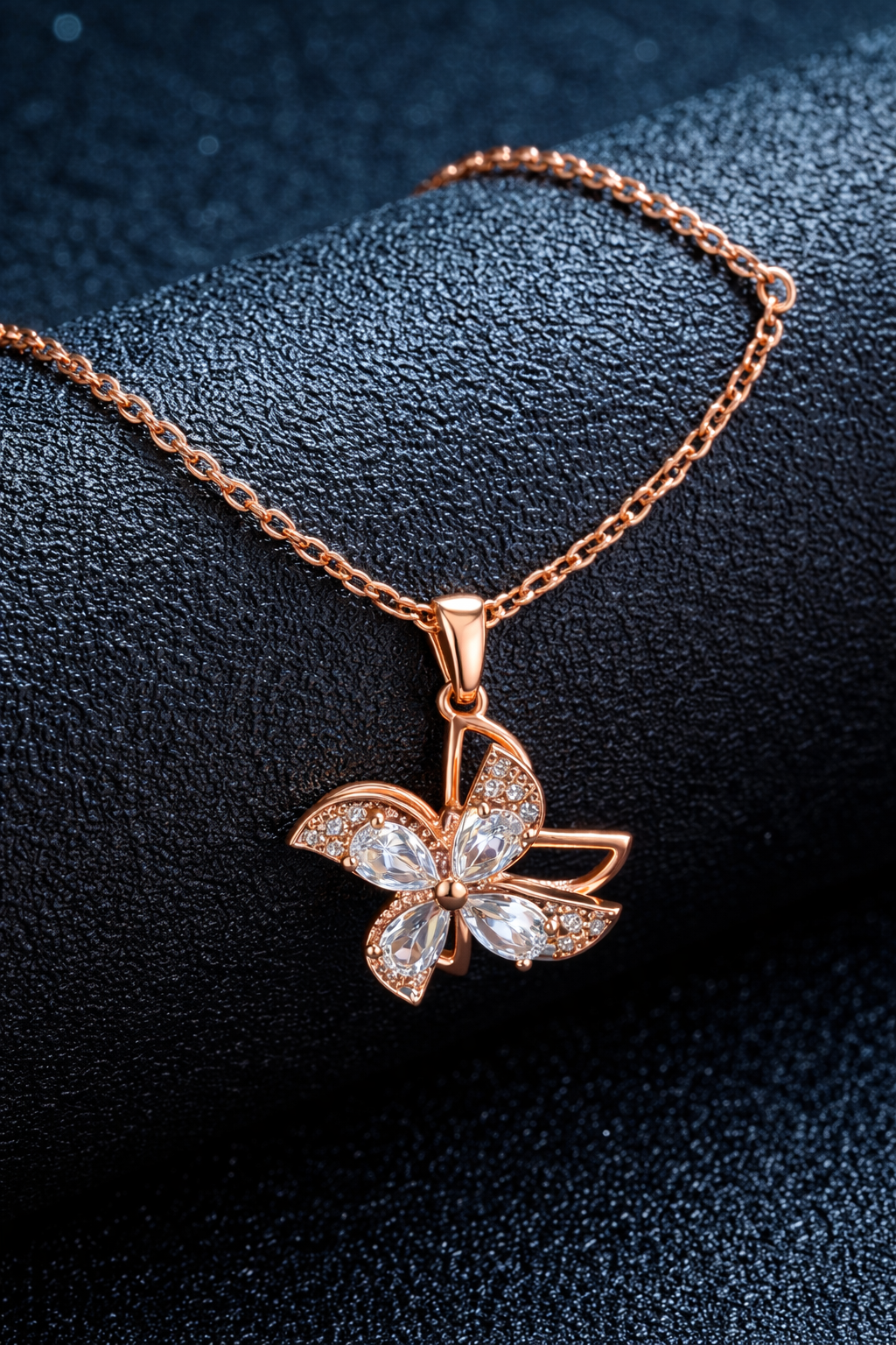 Elegant Rose Gold Butterfly Crystal Pendant Necklace for Women