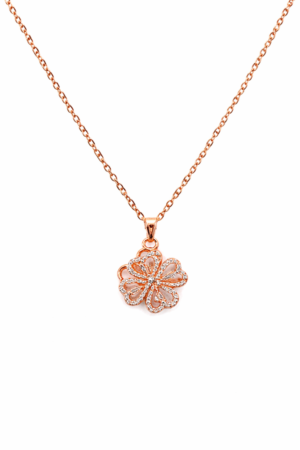 NUGOLD Elegant 360° Spin Flower Rose Gold Pendant Necklace