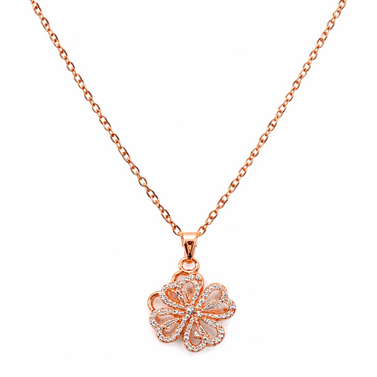 NUGOLD Elegant 360° Spin Flower Rose Gold Pendant Necklace