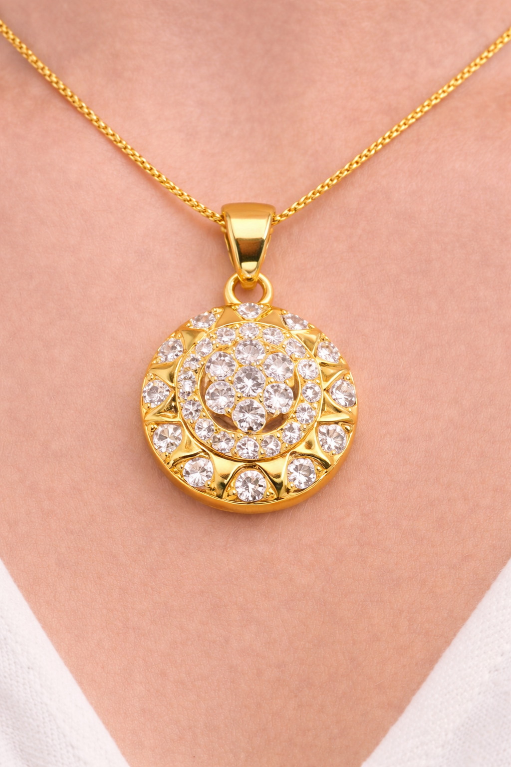 NuGold Round CZ Pendant Necklace Set