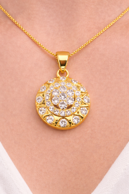 NuGold Round CZ Pendant Necklace Set