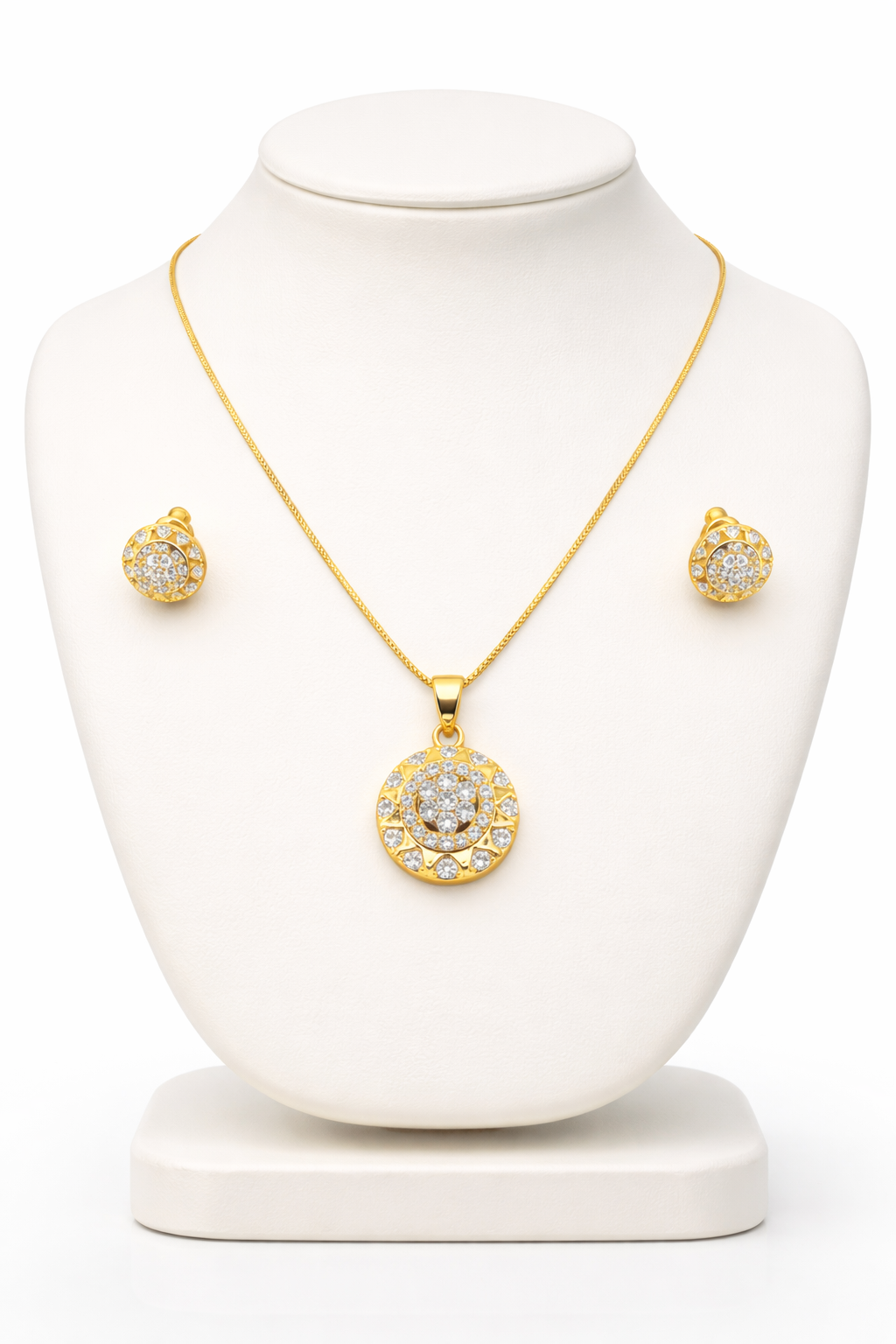 NuGold Round CZ Pendant Necklace Set