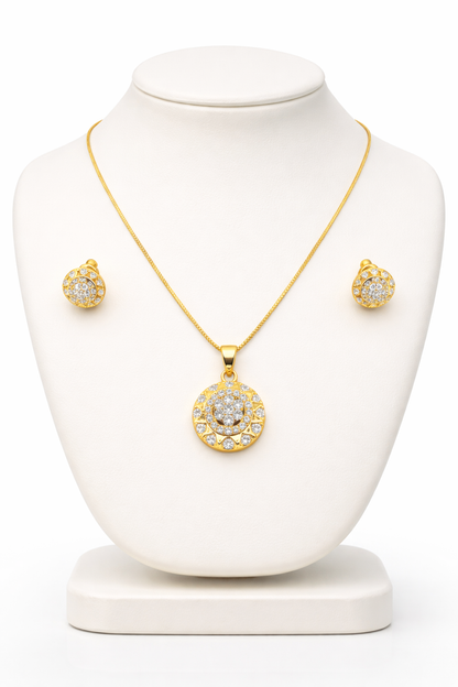 NuGold Round CZ Pendant Necklace Set