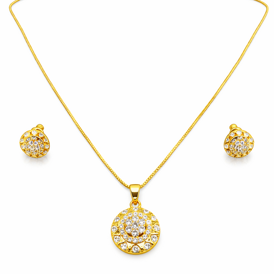 NuGold Round CZ Pendant Necklace Set