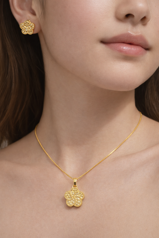 NuGold Floral Pendant Necklace Set