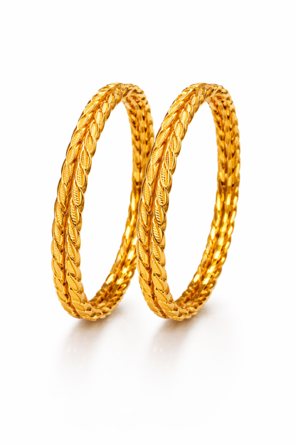 NuGold Leaf Design Bangles for Women Set of 4