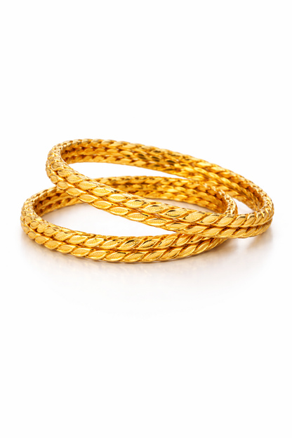 NuGold Leaf Design Bangles for Women Set of 4