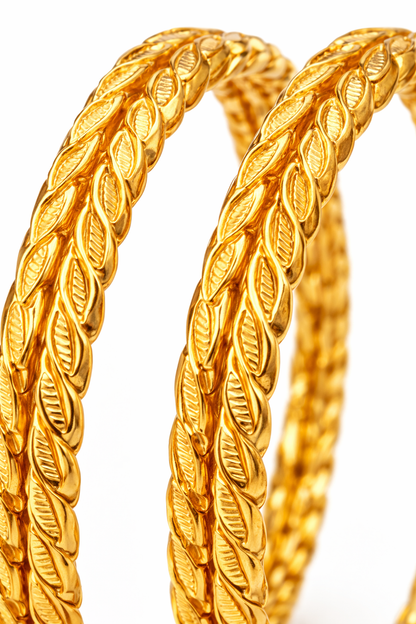 NuGold Leaf Design Bangles for Women Set of 4