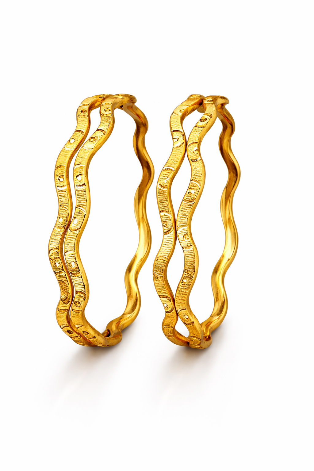 NuGold Wave Design Bangles for Women Set of 4