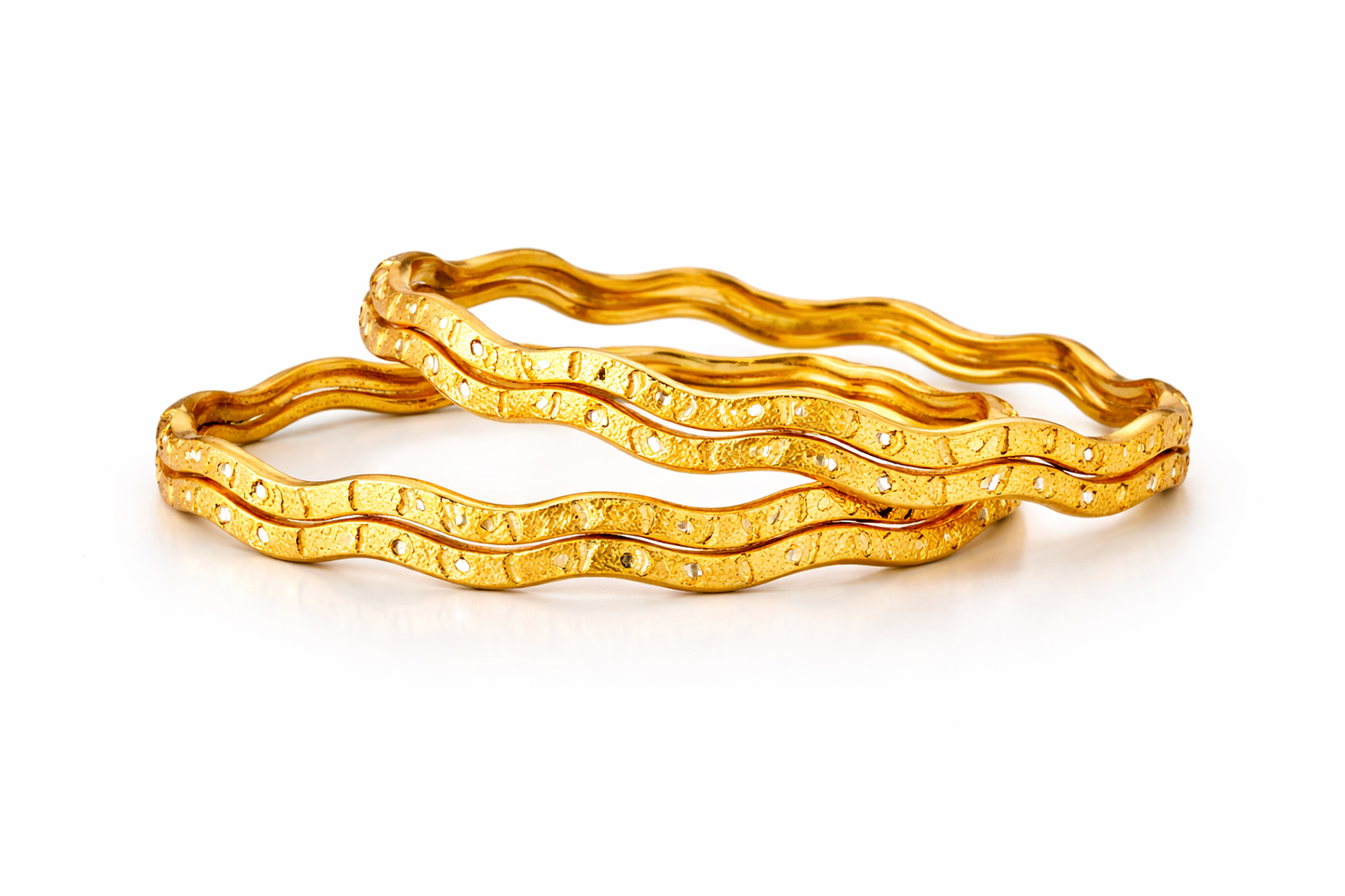 NuGold Wave Design Bangles for Women Set of 4