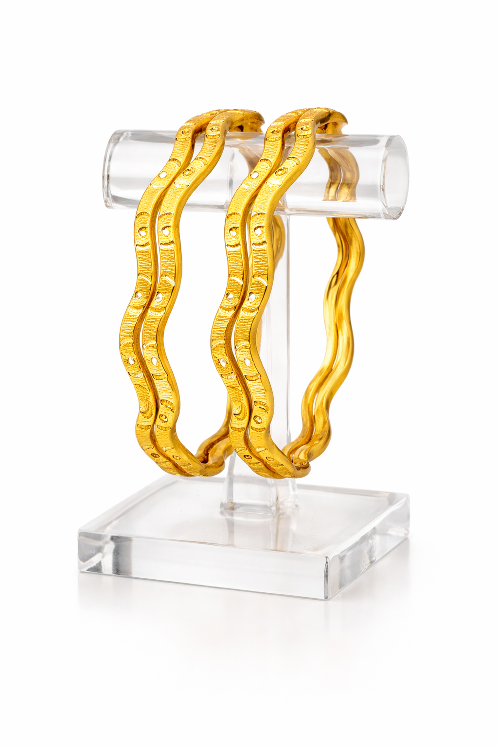 NuGold Wave Design Bangles for Women Set of 4