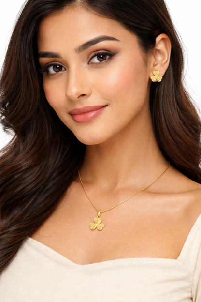 NuGold Clover Pendant Necklace Set for Women