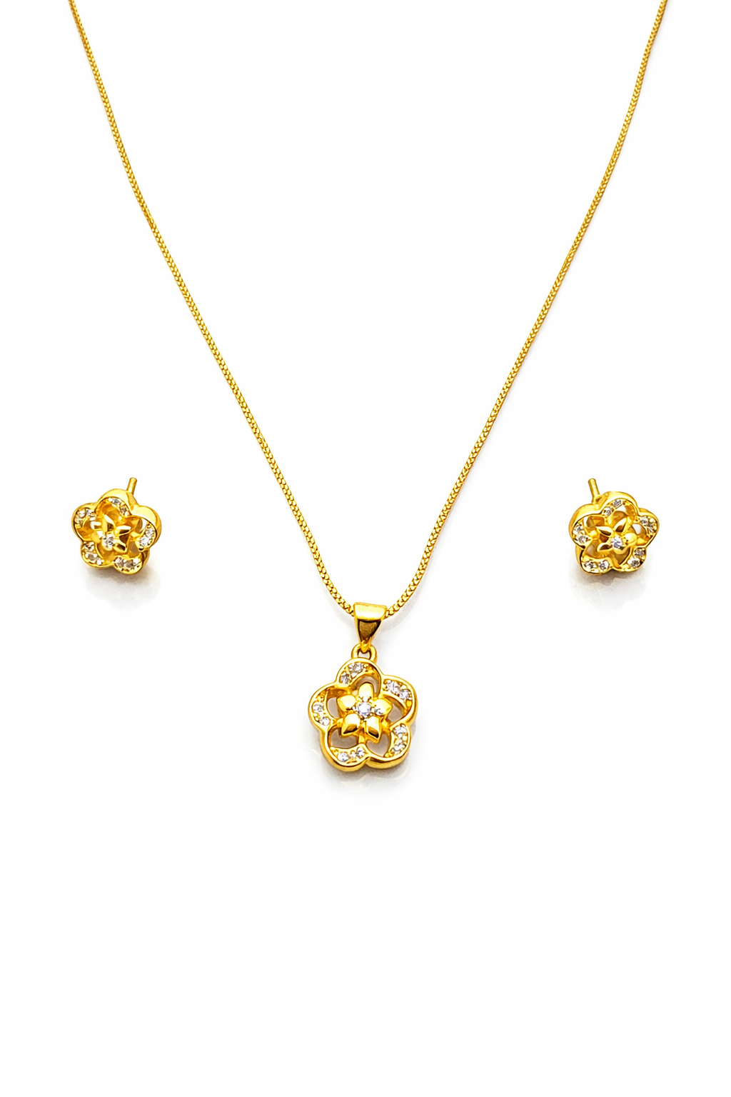 NuGold Flower Pendant Necklace Set for Women