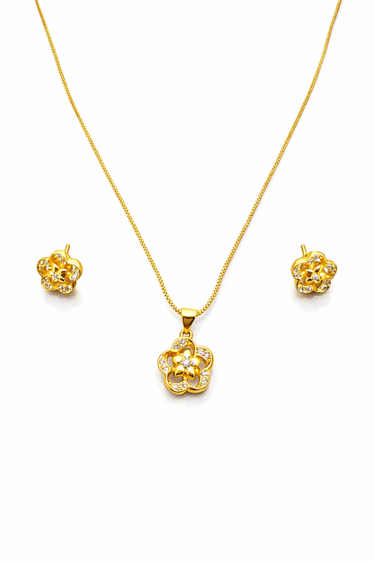 NuGold Flower Pendant Necklace Set for Women