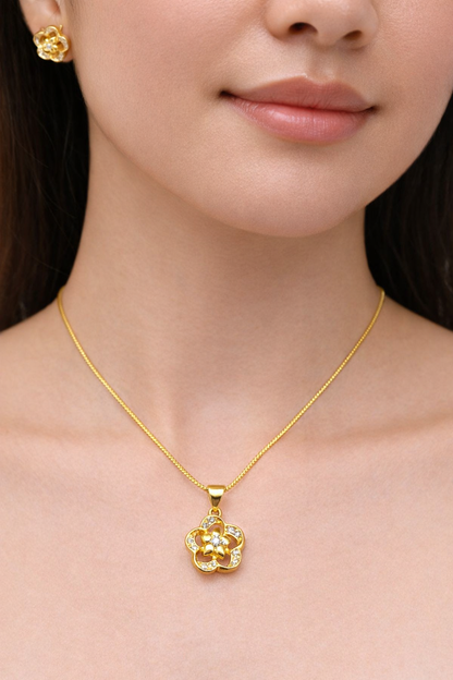 NuGold Flower Pendant Necklace Set for Women