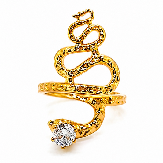 Designer Anti-Tarnish Serpent Coil Ring with CZ Stone