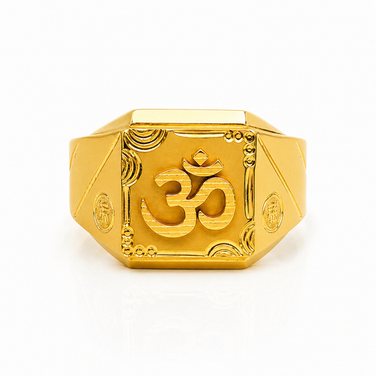 NuGold Premium Om Maharaja Gold Signet Ring for Men