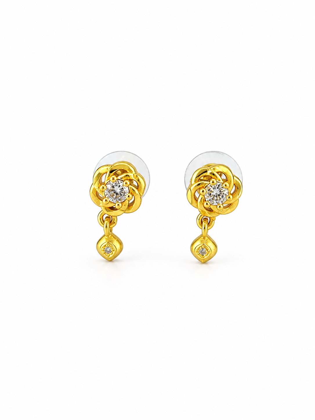 NuGold Floral Crystal Drop Gold-Toned Stud Earrings for Women