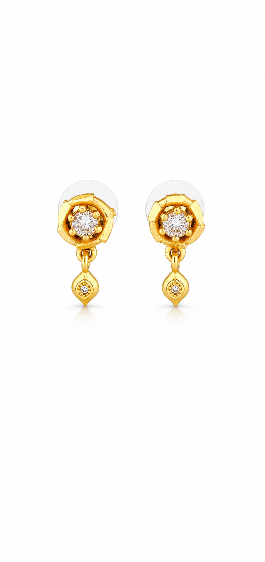 NuGold Floral Crystal Drop Gold-Toned Stud Earrings for Women