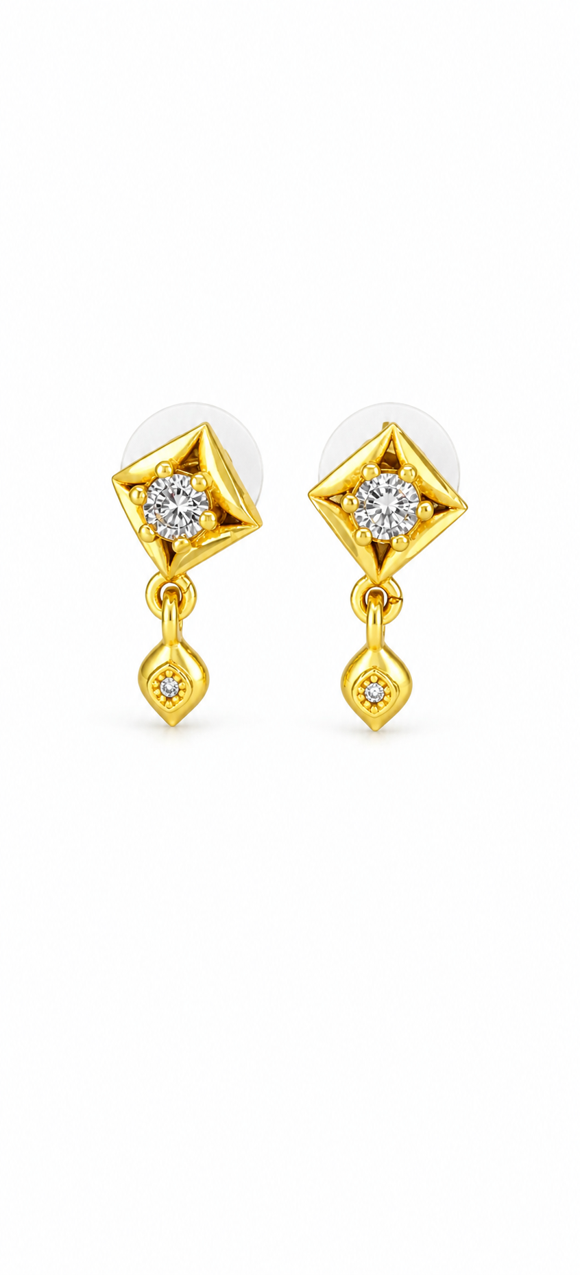 NuGold Geometric Crystal Drop Gold-Toned Stud Earrings for Women