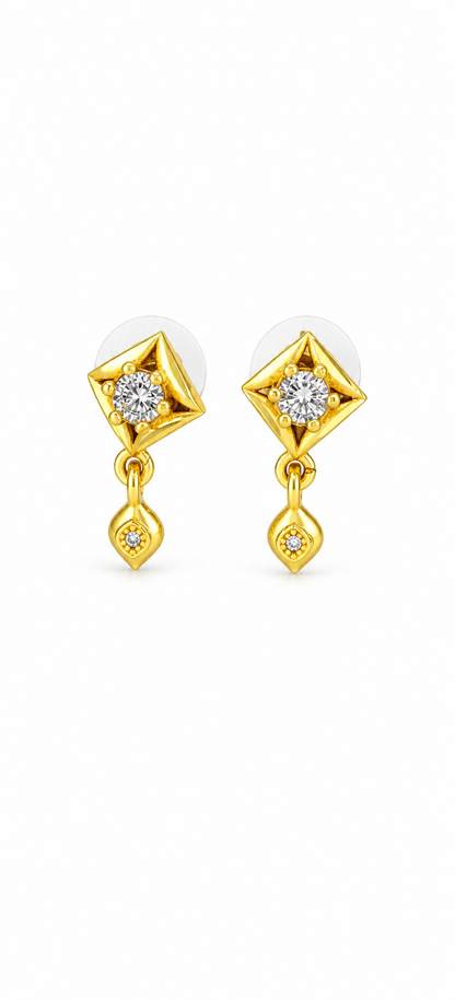 NuGold Geometric Crystal Drop Gold-Toned Stud Earrings for Women