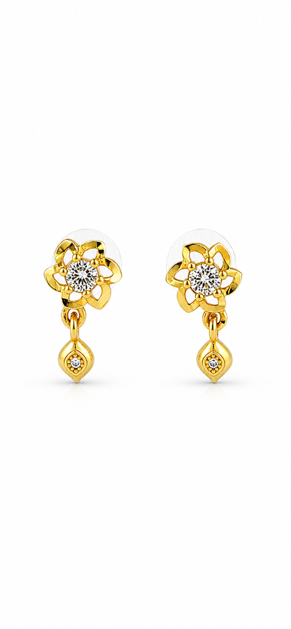NuGold Floral Crystal Drop Gold-Toned Stud Earrings for Women