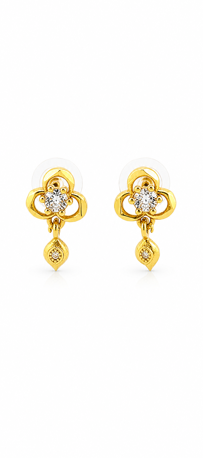 NuGold Clover Crystal Drop Gold-Toned Stud Earrings for Women
