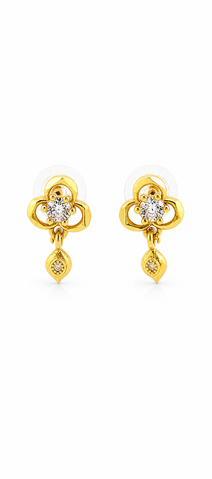 NuGold Clover Crystal Drop Gold-Toned Stud Earrings for Women