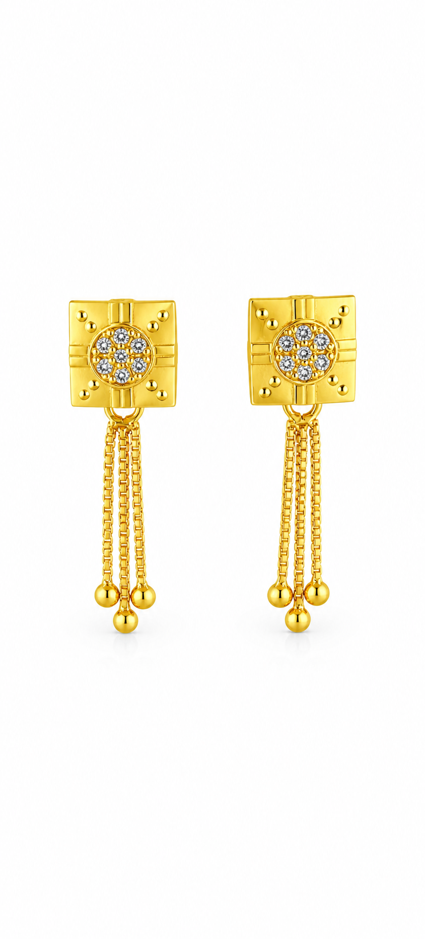 NuGold Regal Chain Tassel Crystal Earrings