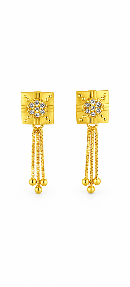 NuGold Regal Chain Tassel Crystal Earrings