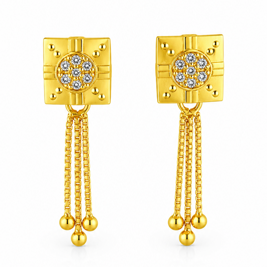 NuGold Regal Chain Tassel Crystal Earrings