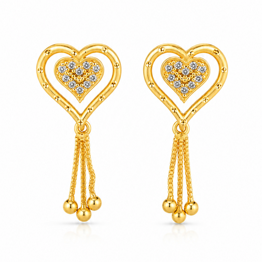 Heart Tassel Stud Earrings for Women