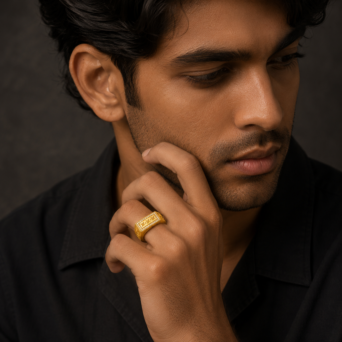 Imperial Geometric Crest Pavé Statement Ring