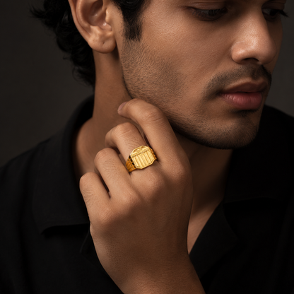 Regal Vertical Engraved Panel Statement Ring