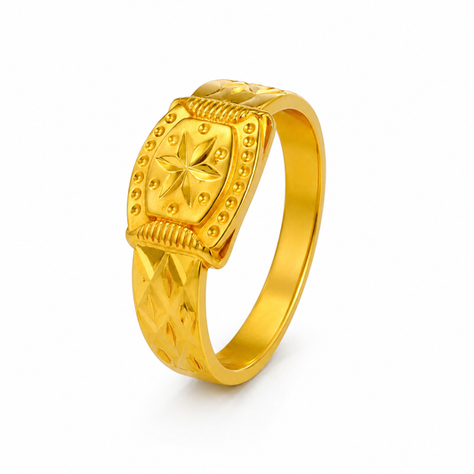Elegant Floral Motif Statement Ring for Men