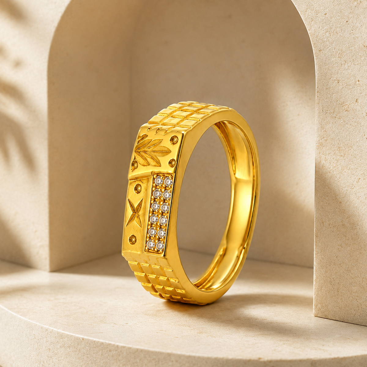 Royal Leaf Elegance Crystal Statement Ring