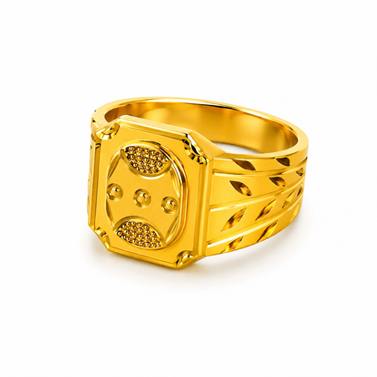 Regal Shield Pattern Statement Ring for Men