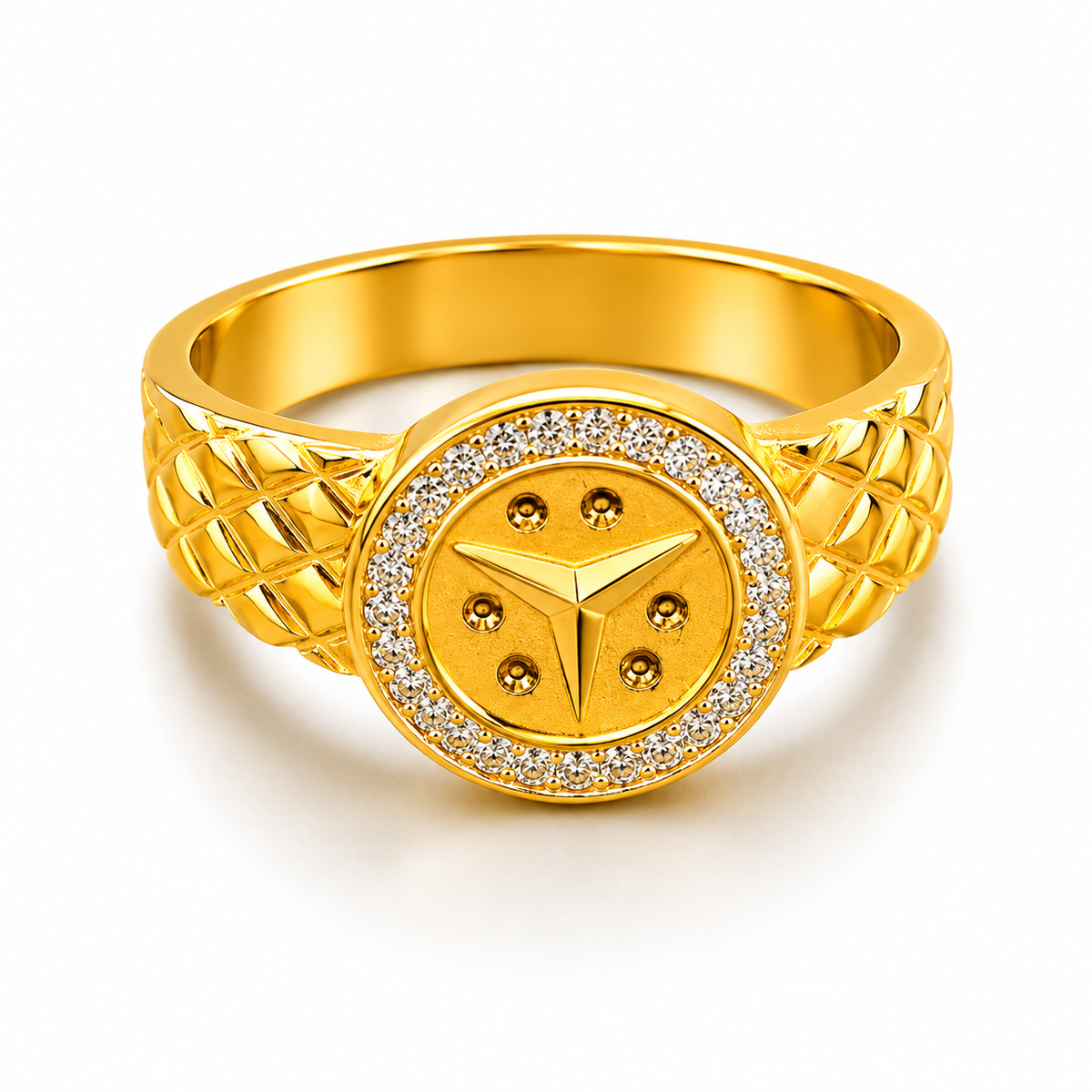 Elegant Crystal CZ Round Emblem Ring for Men