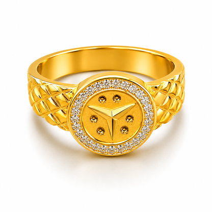 Elegant Crystal CZ Round Emblem Ring for Men