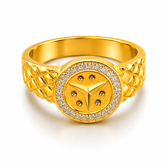 Elegant Crystal CZ Round Emblem Ring for Men