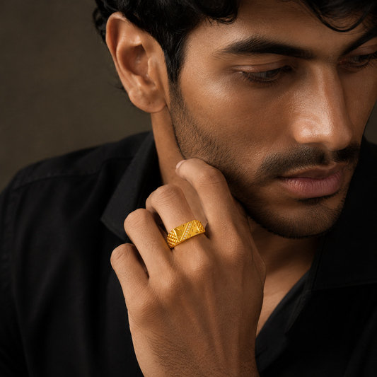 Elegant Crystal CZ Diagonal Pattern Ring for Men