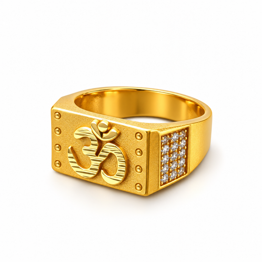 Divine Om Symbol Rectangular Crystal Statement Ring for Men