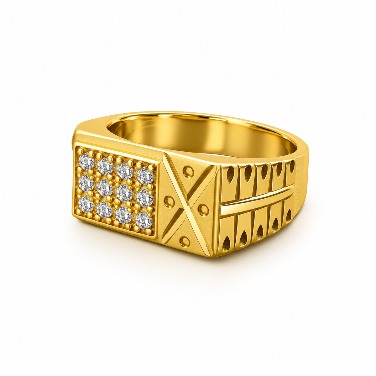 Modern Geometric Crystal Panel Statement Ring for Men